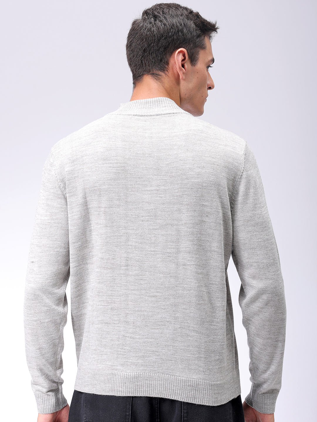 Men's Grey Relaxed Fit Solid High Neck Sweater