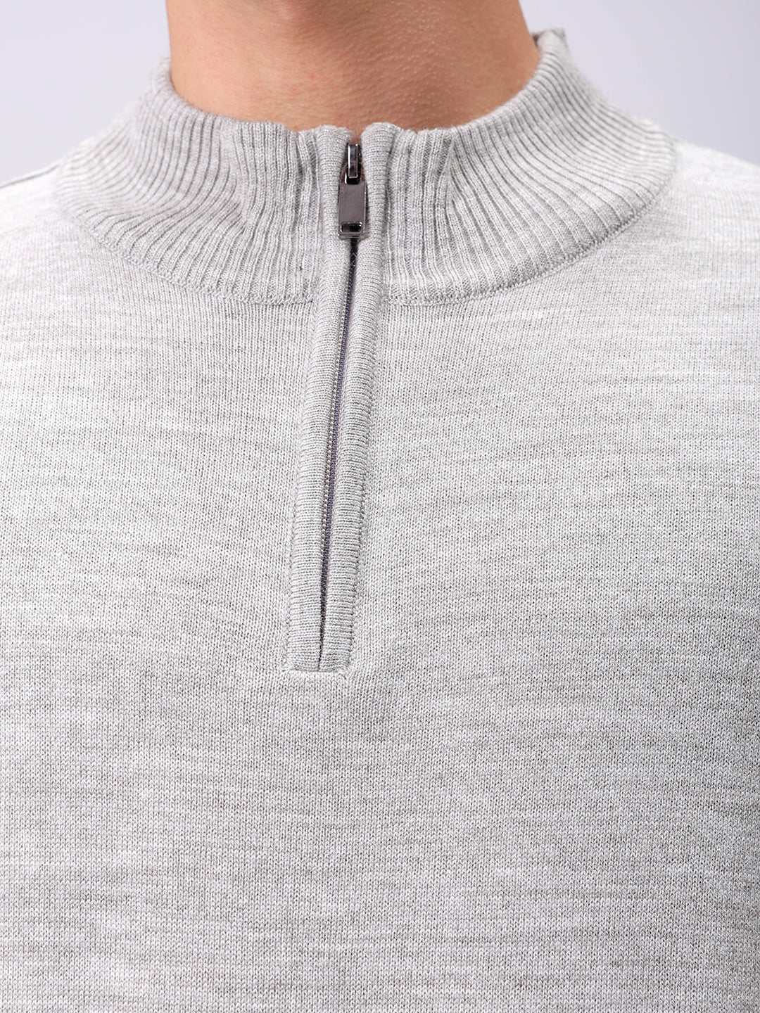 Men's Grey Relaxed Fit Solid High Neck Sweater