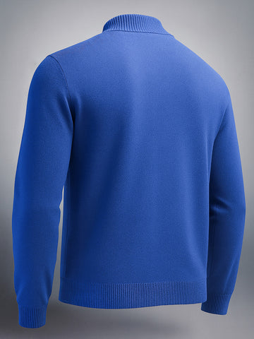 Men's Navy Blue Relaxed Fit Solid High Neck Sweater