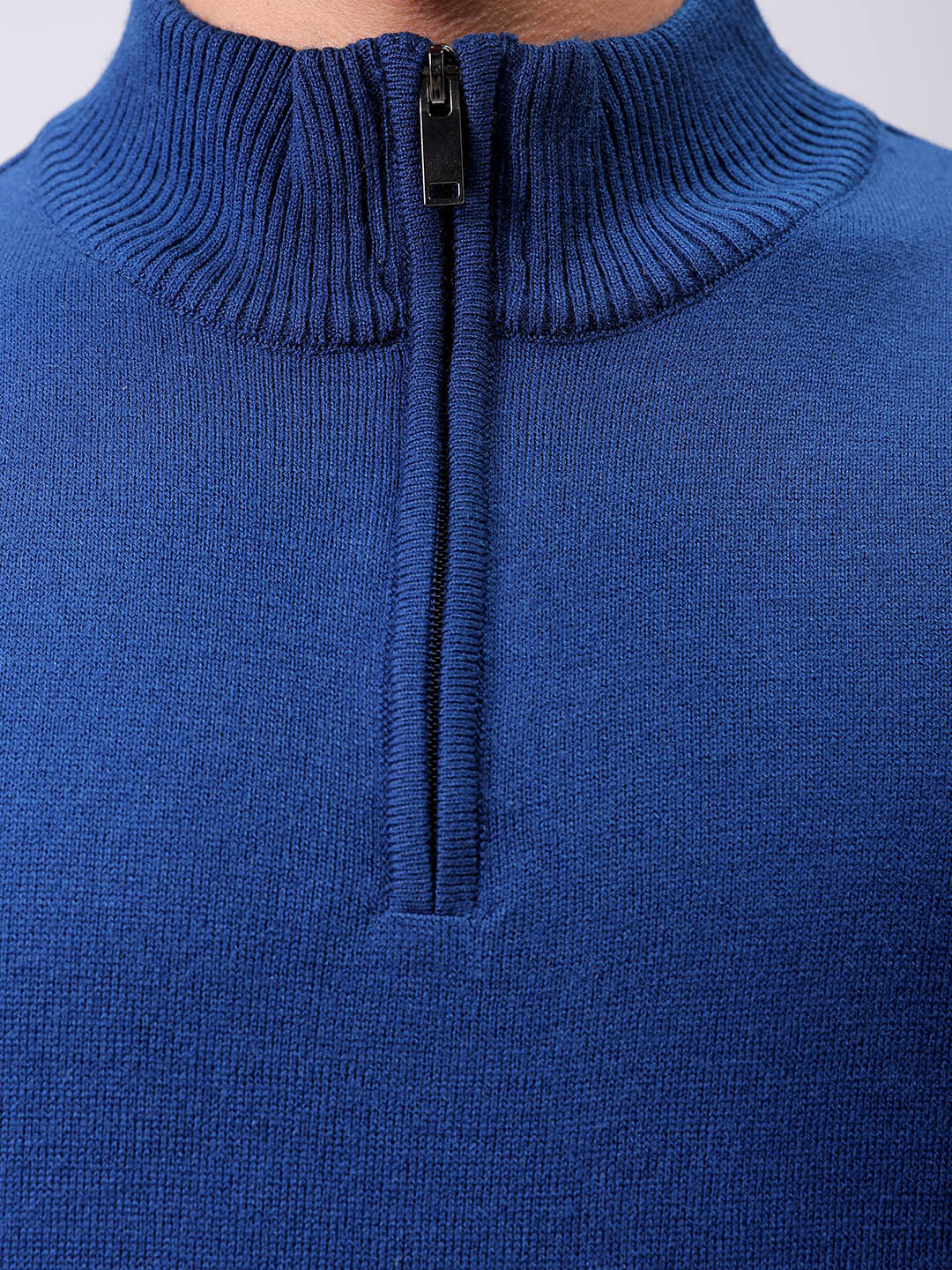 Men's Navy Blue Relaxed Fit Solid High Neck Sweater