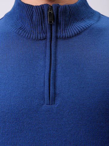 Men's Navy Blue Relaxed Fit Solid High Neck Sweater