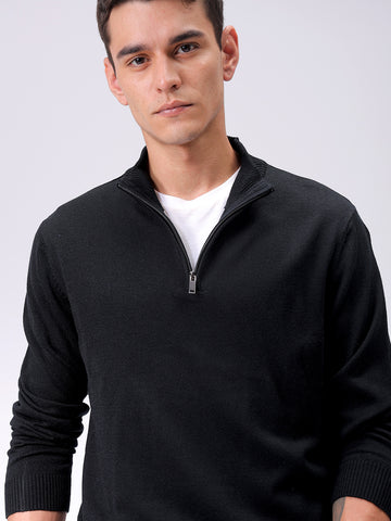 Men's Black Relaxed Fit Solid High Neck Sweater – TIGC