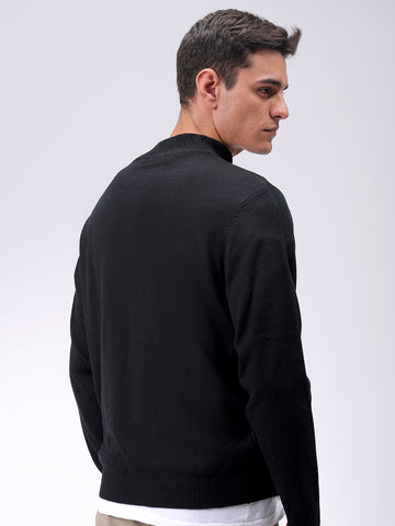 Men's Black Relaxed Fit Solid High Neck Sweater