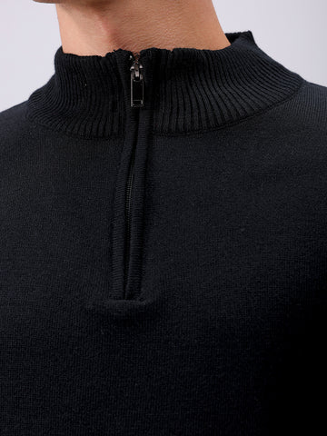 Men's Black Relaxed Fit Solid High Neck Sweater