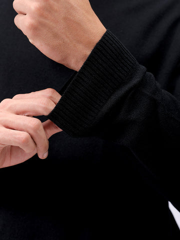 Men's Black Relaxed Fit Solid High Neck Sweater
