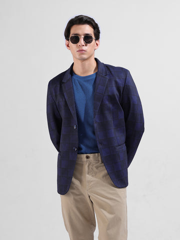 Men's Blue Regular Fit Checked Casual Blazer