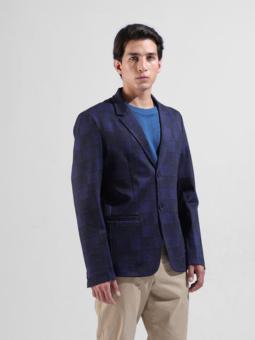 Men's Blue Regular Fit Checked Casual Blazer