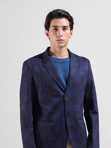 Men's Blue Regular Fit Checked Casual Blazer