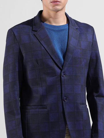 Men's Blue Regular Fit Checked Casual Blazer