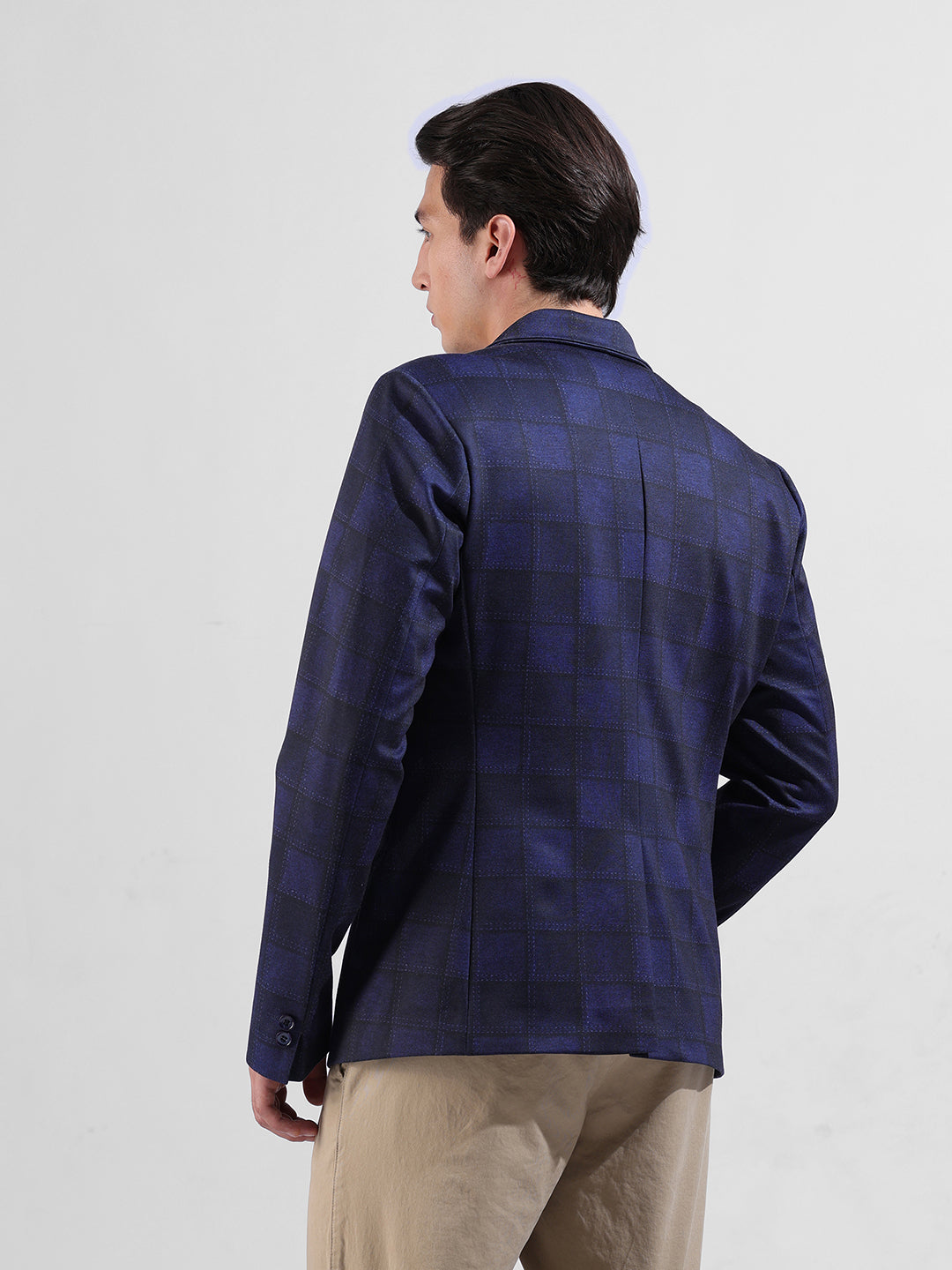 Men's Blue Regular Fit Checked Casual Blazer