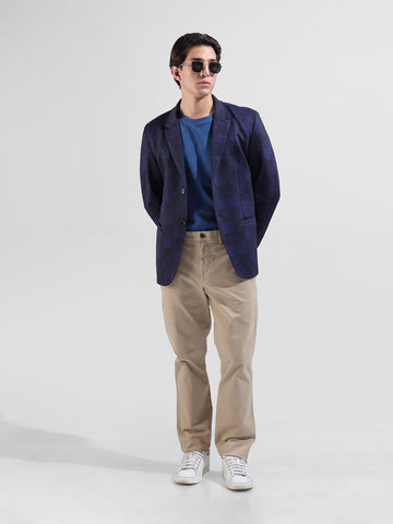 Men's Blue Regular Fit Checked Casual Blazer