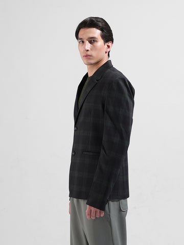 Men's Black Regular Fit Checked Casual Blazer
