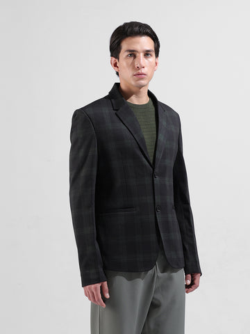 Men's Black Regular Fit Checked Casual Blazer