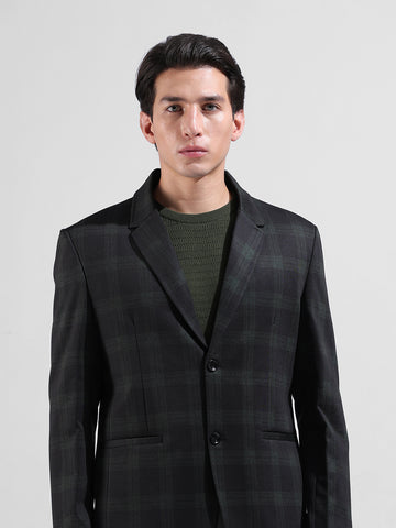 Men's Black Regular Fit Checked Casual Blazer