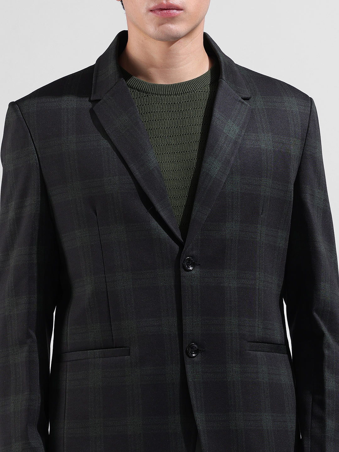Men's Black Regular Fit Checked Casual Blazer