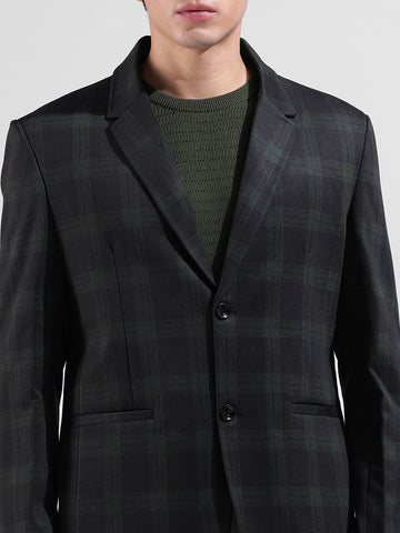 Men's Black Regular Fit Checked Casual Blazer