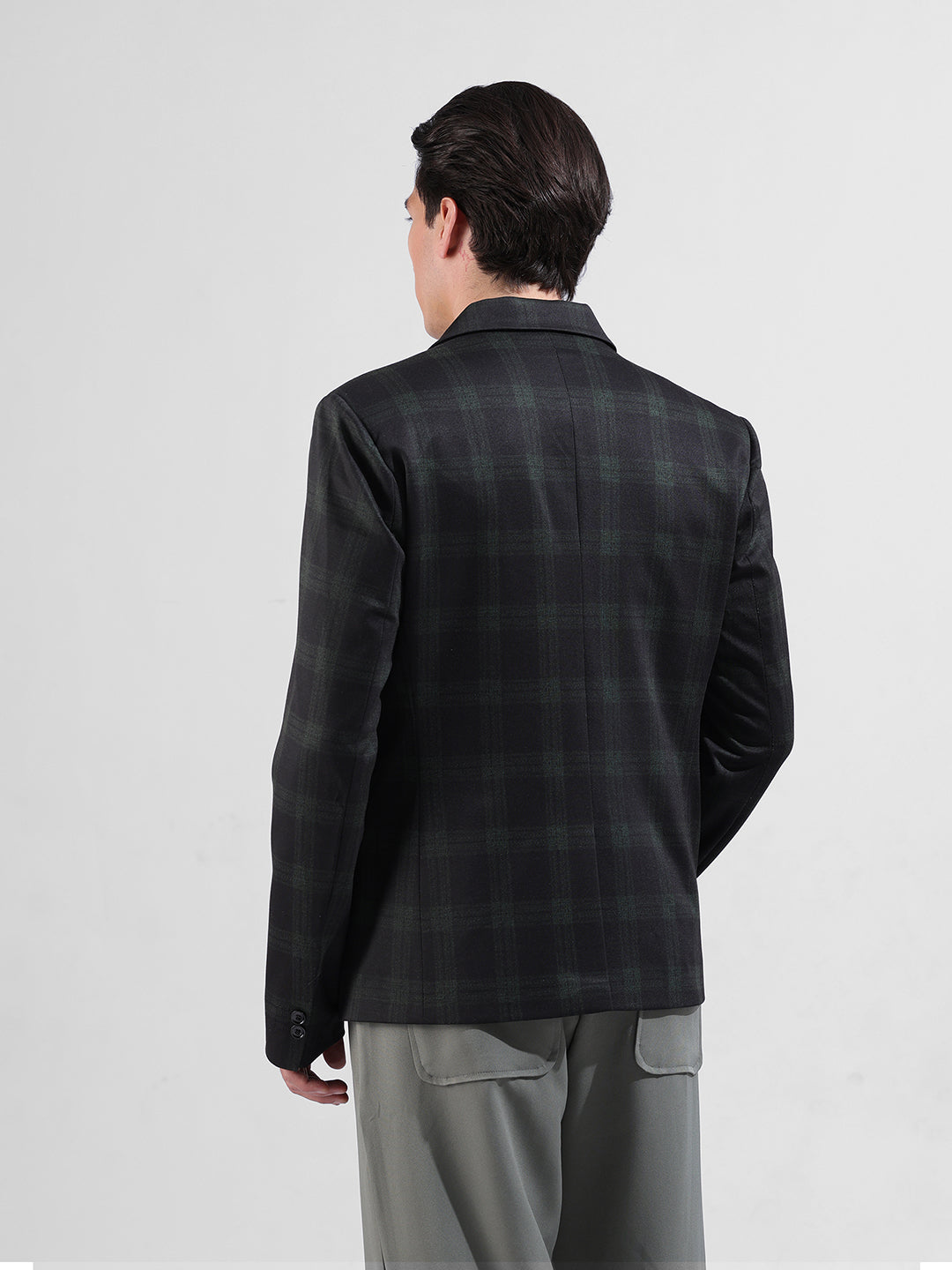 Men's Black Regular Fit Checked Casual Blazer