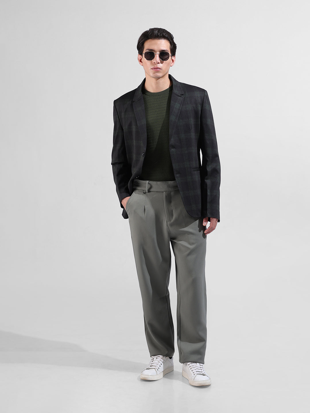 Men's Black Regular Fit Checked Casual Blazer