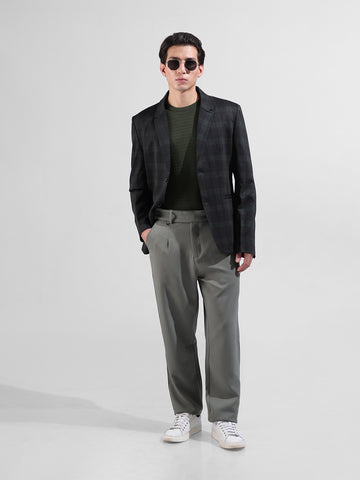 Men's Black Regular Fit Checked Casual Blazer