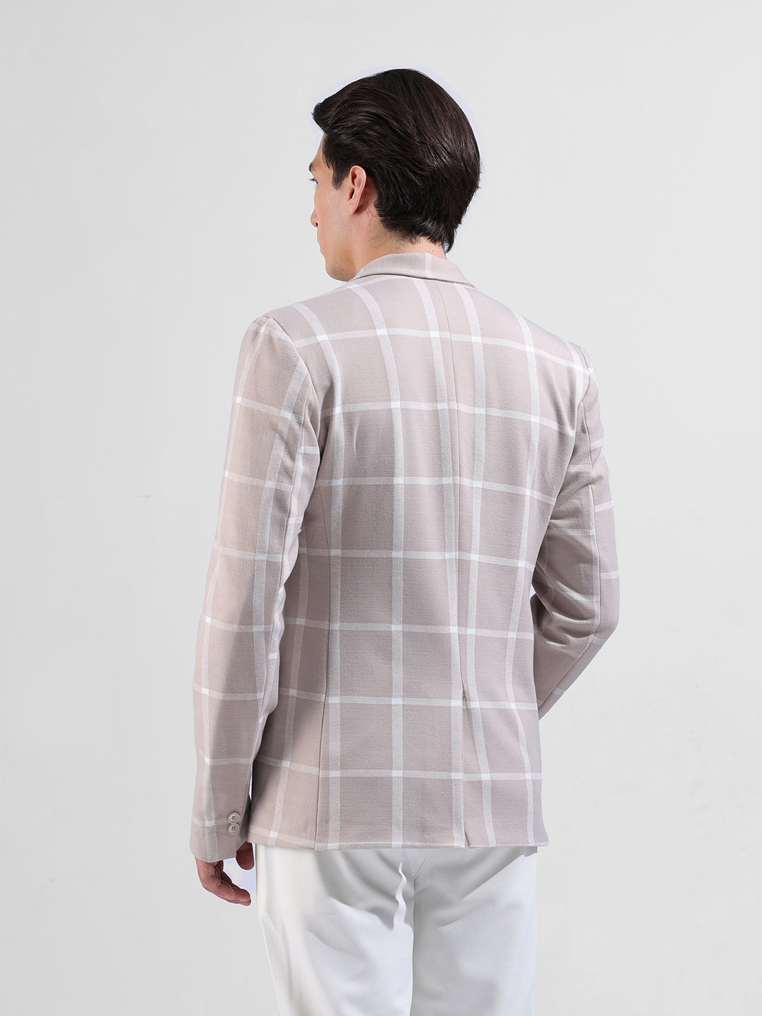 Men's Beige Regular Fit Checked Casual Blazer