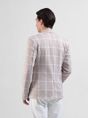 Men's Beige Regular Fit Checked Casual Blazer