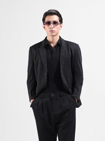 Men's Black Regular Fit Printed Casual Blazer