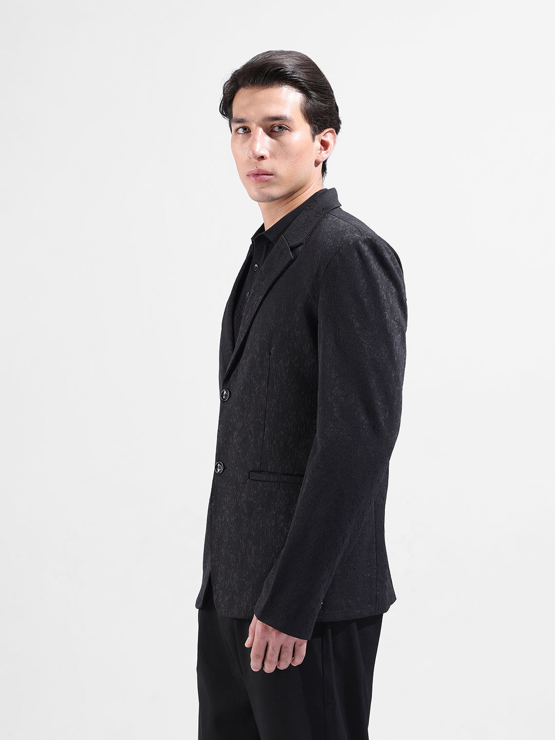 Men's Black Regular Fit Printed Casual Blazer