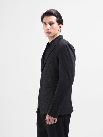 Men's Black Regular Fit Printed Casual Blazer