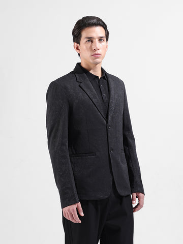 Men's Black Regular Fit Printed Casual Blazer