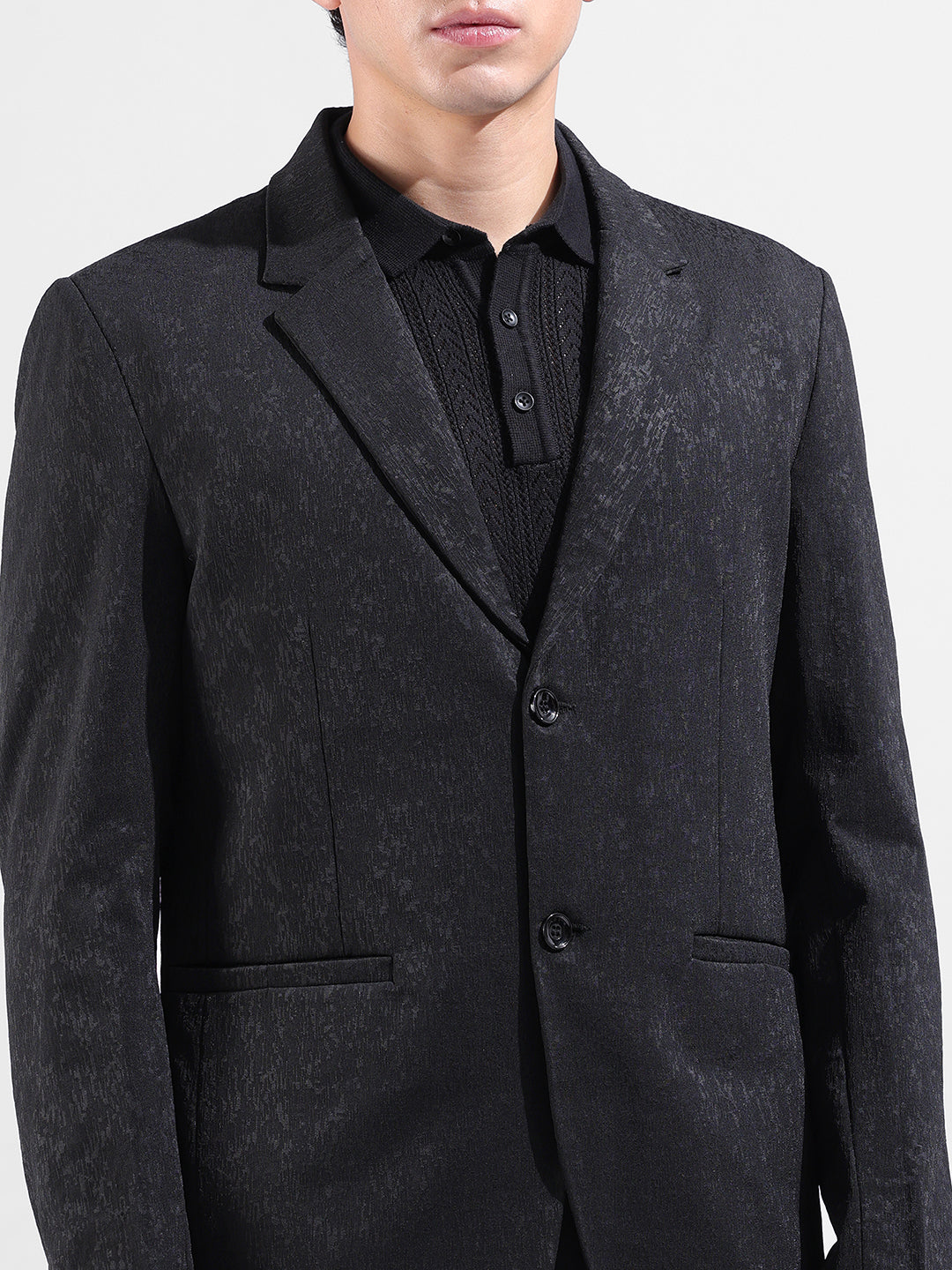 Men's Black Regular Fit Printed Casual Blazer