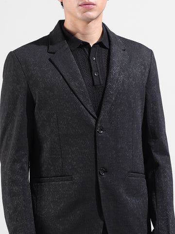 Men's Black Regular Fit Printed Casual Blazer
