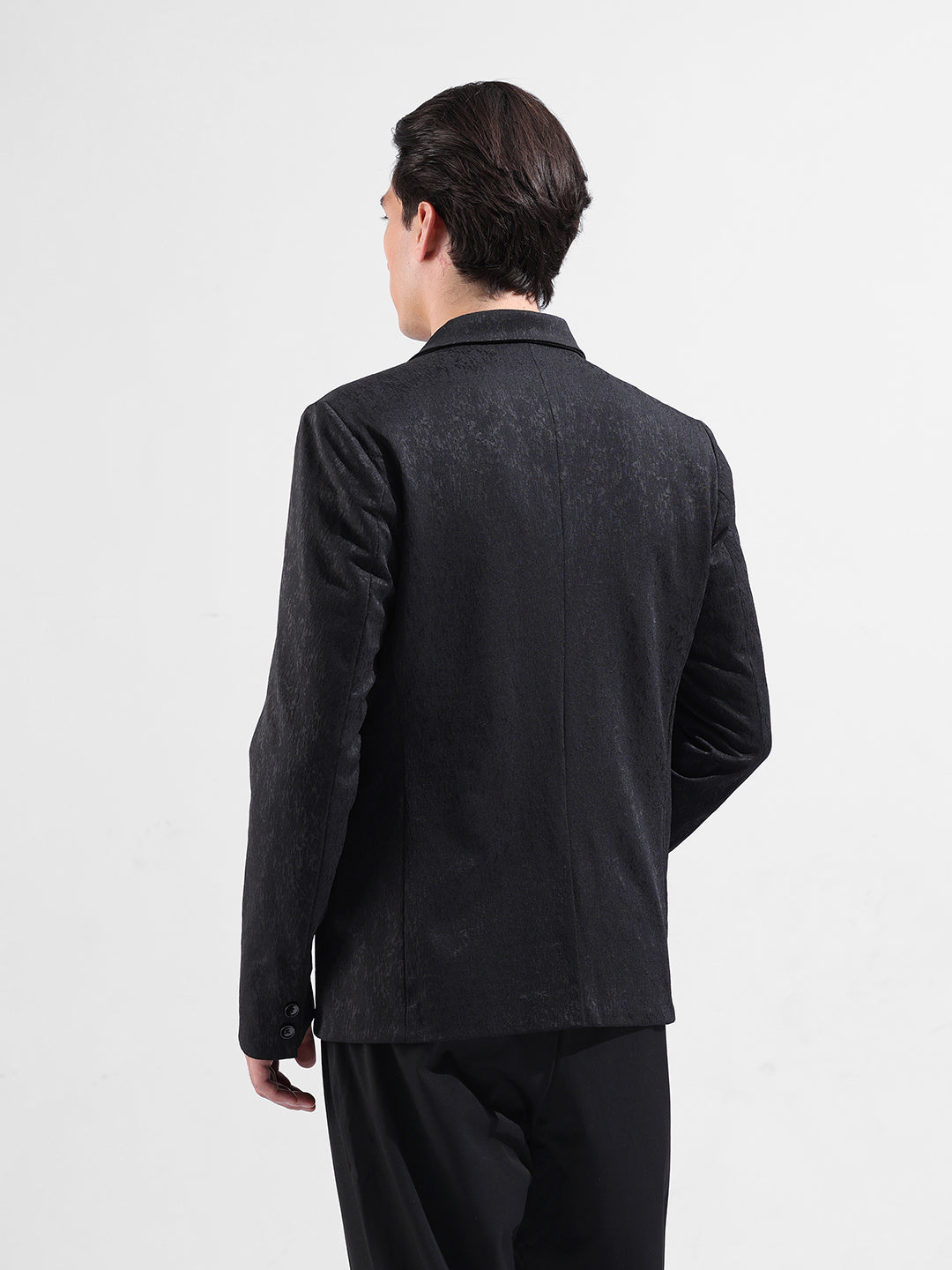 Men's Black Regular Fit Printed Casual Blazer