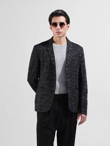 Men's Black Regular Fit Printed Casual Blazer