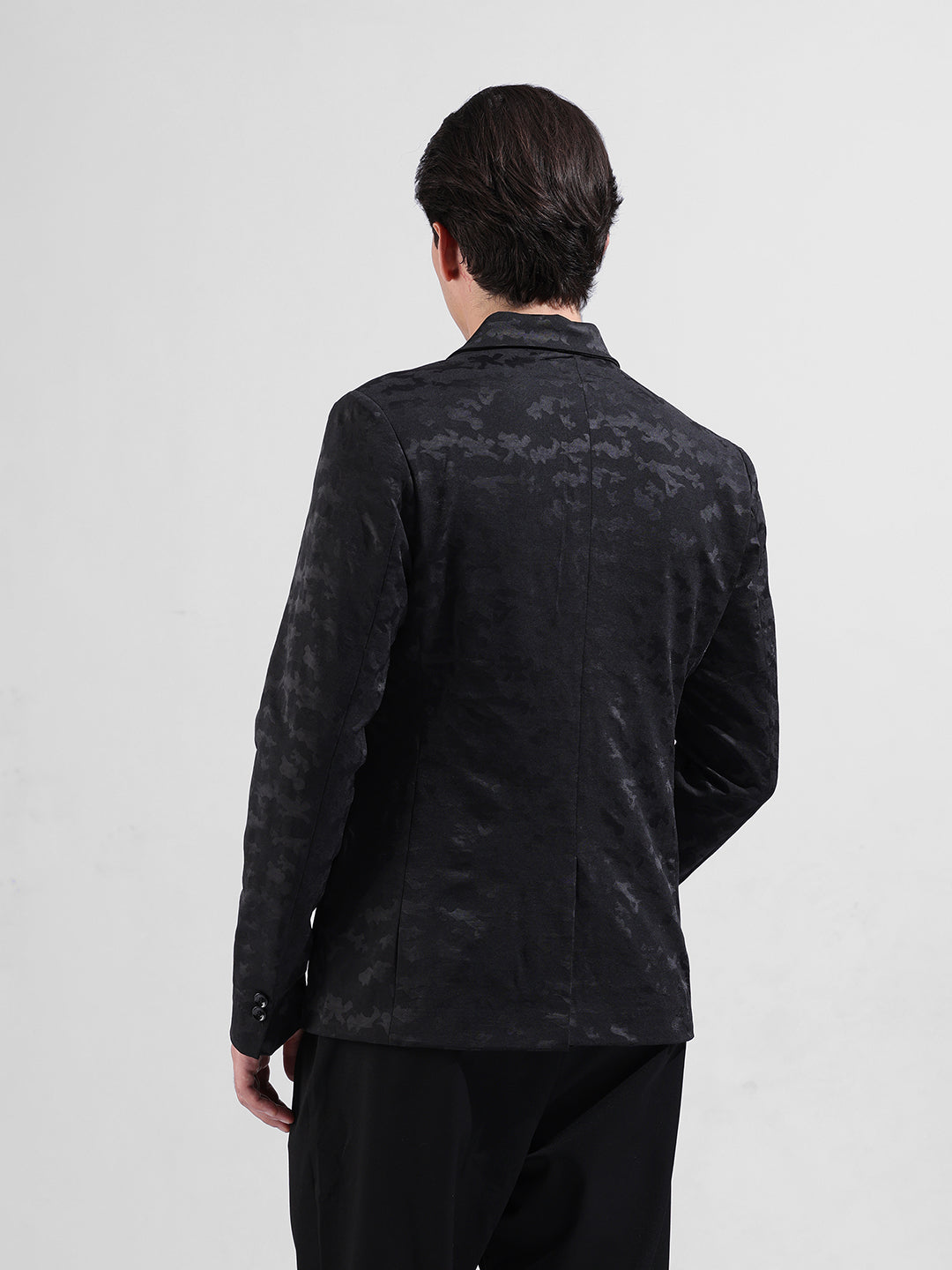 Men's Black Regular Fit Printed Casual Blazer