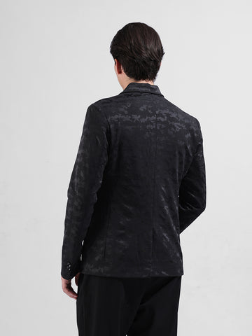 Men's Black Regular Fit Printed Casual Blazer