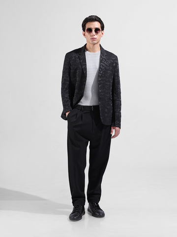 Men's Black Regular Fit Printed Casual Blazer