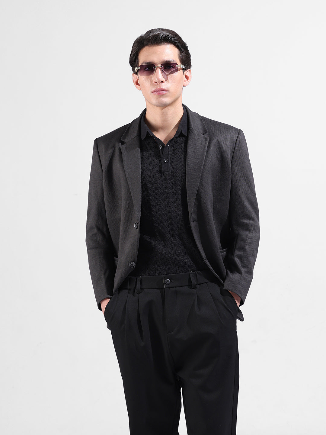 Men's Black Regular Fit Printed Casual Blazer
