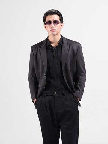 Men's Black Regular Fit Printed Casual Blazer