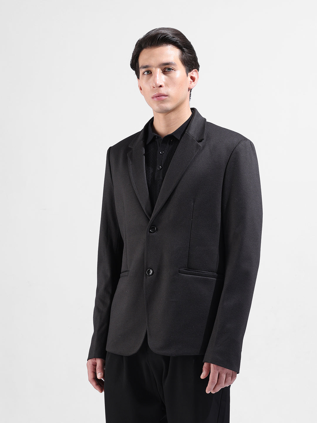 Men's Black Regular Fit Printed Casual Blazer