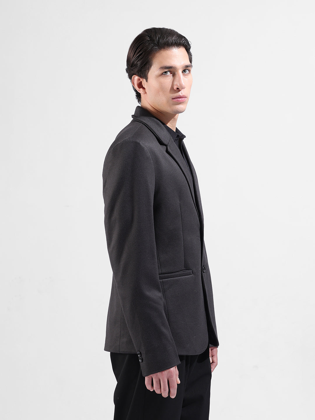 Men's Black Regular Fit Printed Casual Blazer
