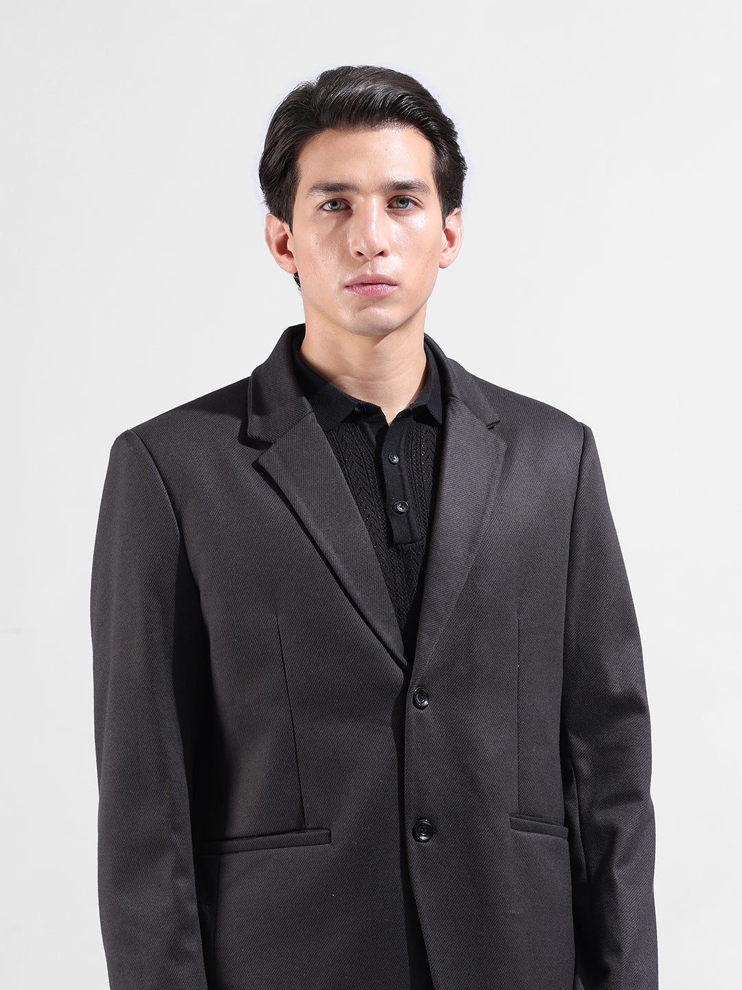 Men's Black Regular Fit Printed Casual Blazer