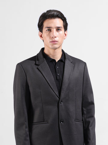 Men's Black Regular Fit Printed Casual Blazer