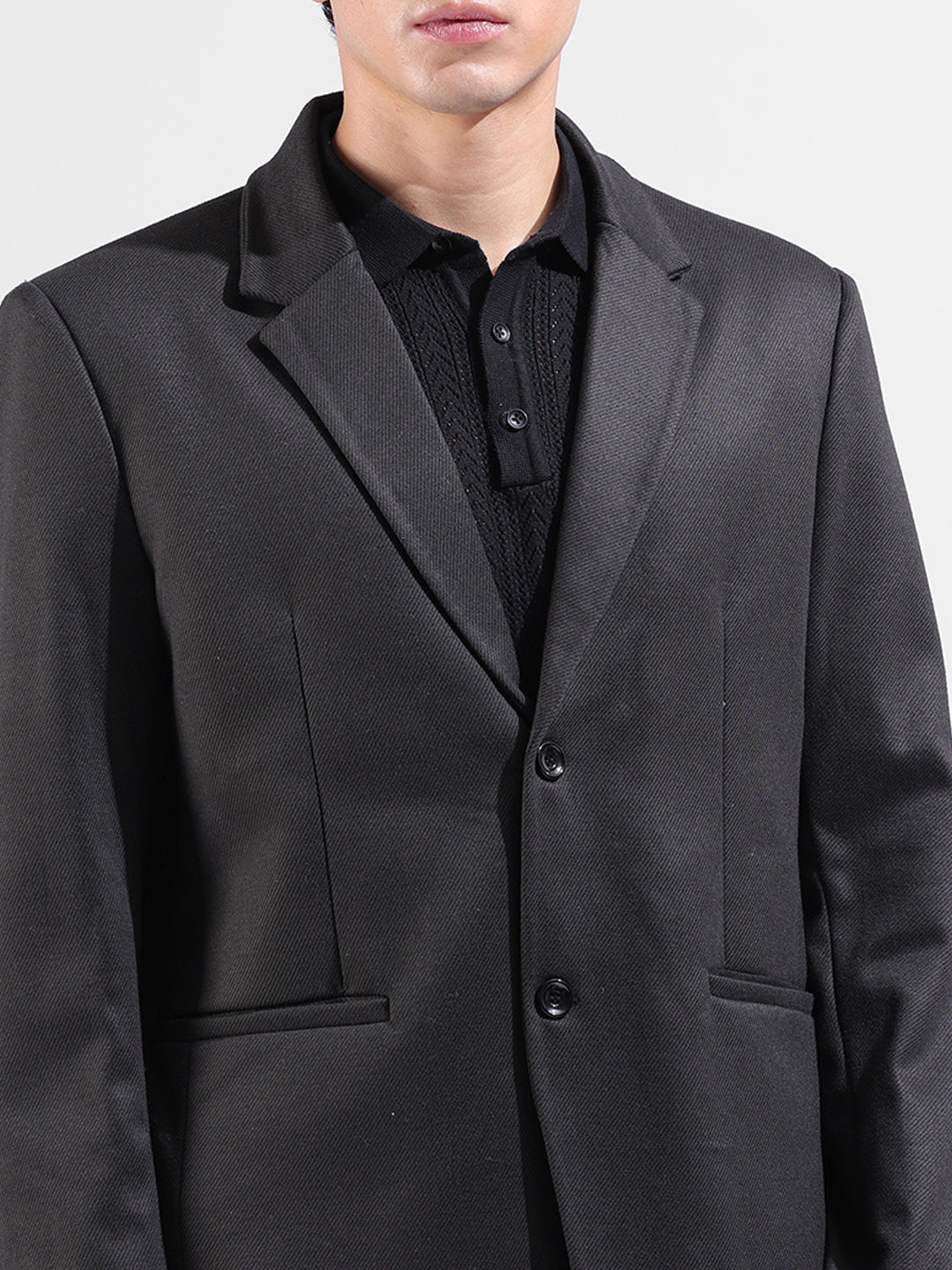 Men's Black Regular Fit Printed Casual Blazer