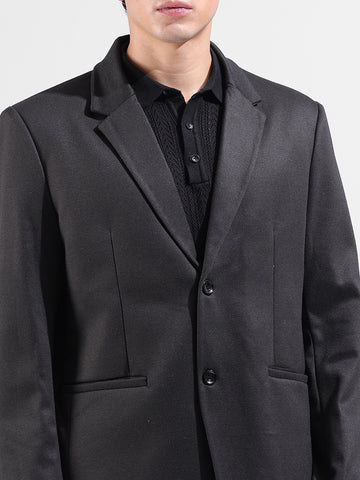 Men's Black Regular Fit Printed Casual Blazer