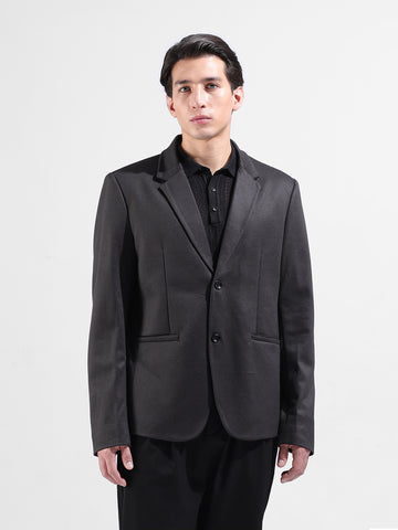 Men's Black Regular Fit Printed Casual Blazer