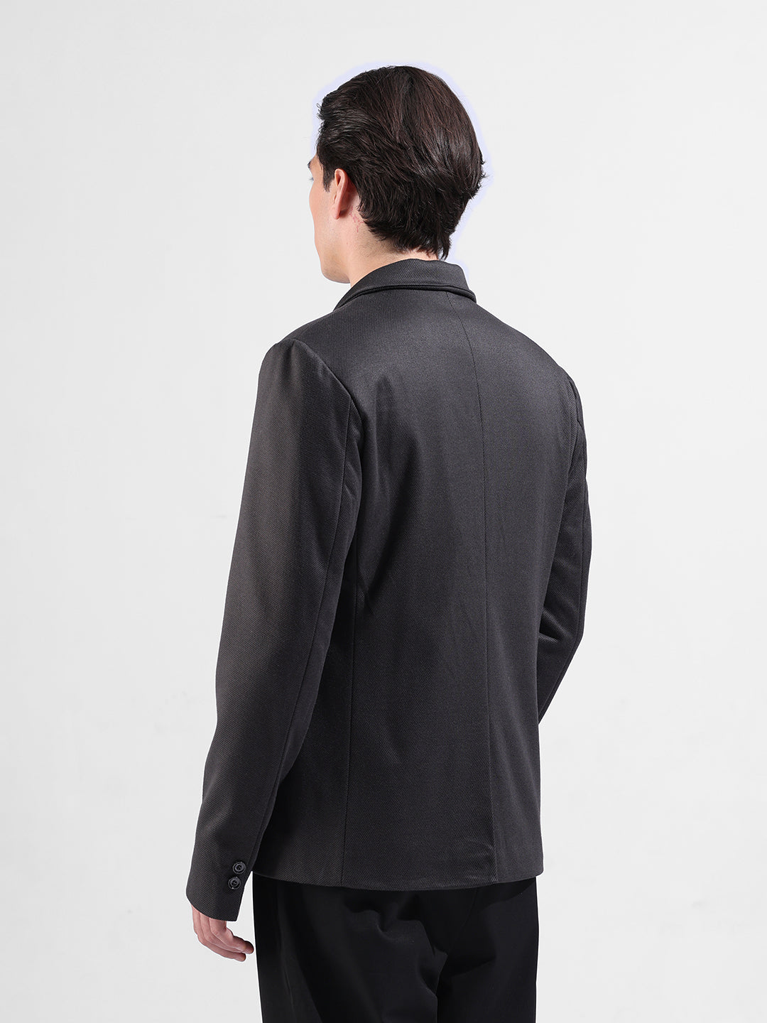 Men's Black Regular Fit Printed Casual Blazer