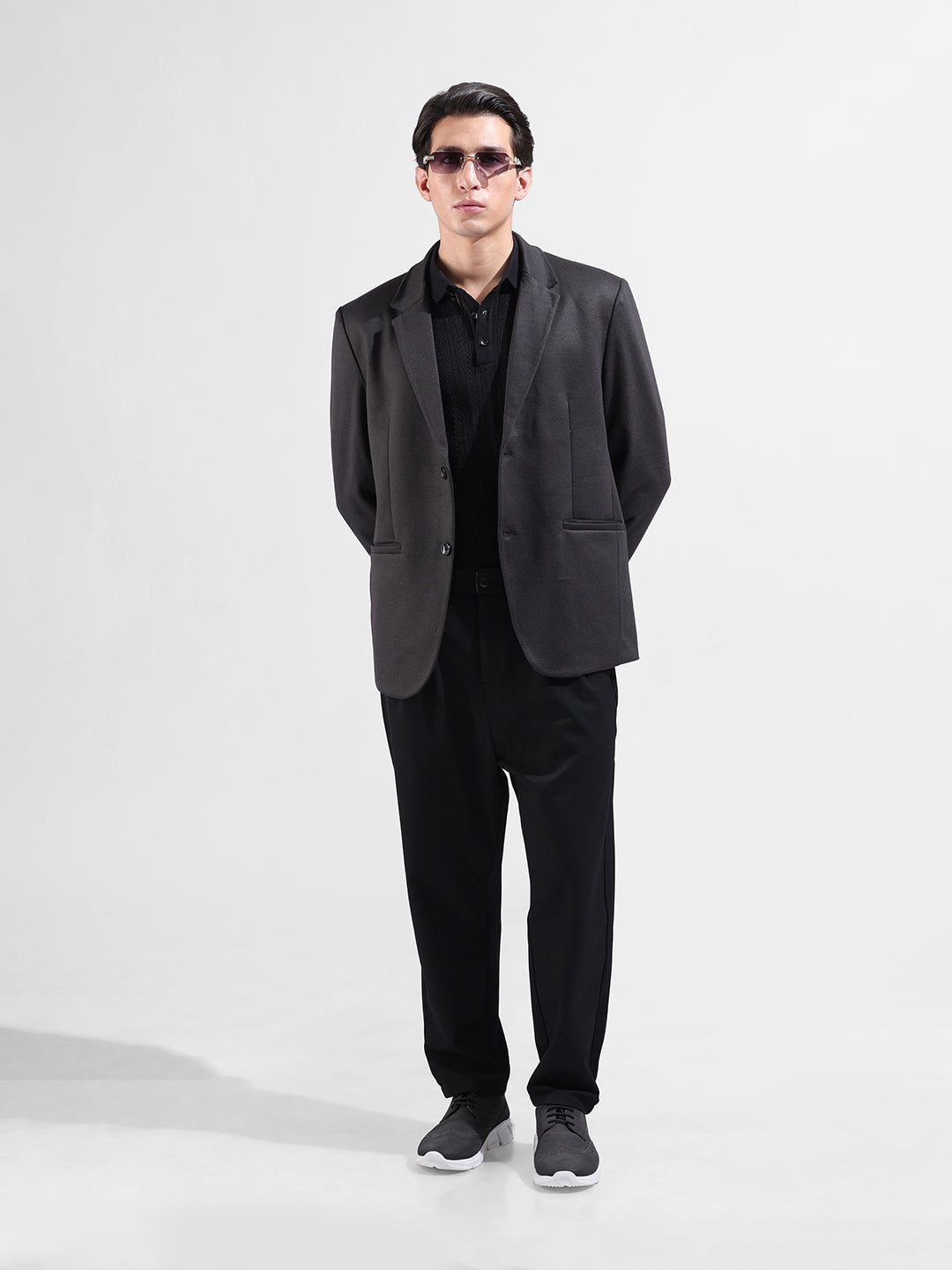 Men's Black Regular Fit Printed Casual Blazer