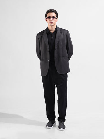 Men's Black Regular Fit Printed Casual Blazer