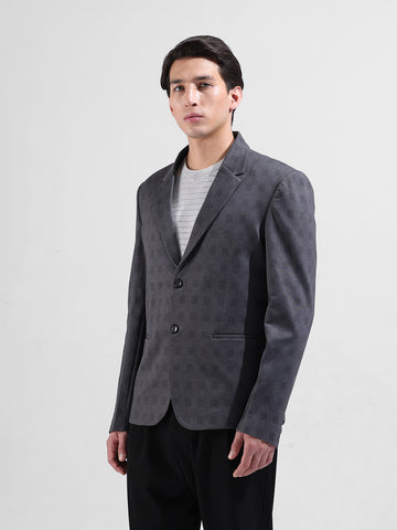 Men's Grey Regular Fit Checked Casual Blazer