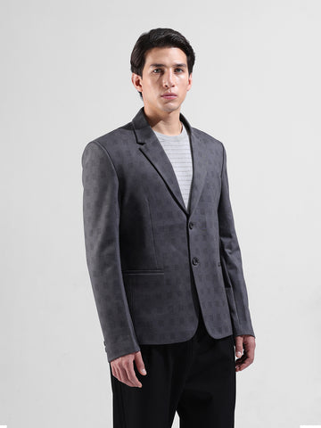 Men's Grey Regular Fit Checked Casual Blazer